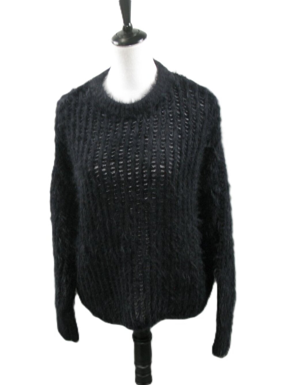 Universal Thread Black Furry Open Knit Crew Neck Sweater Size XL